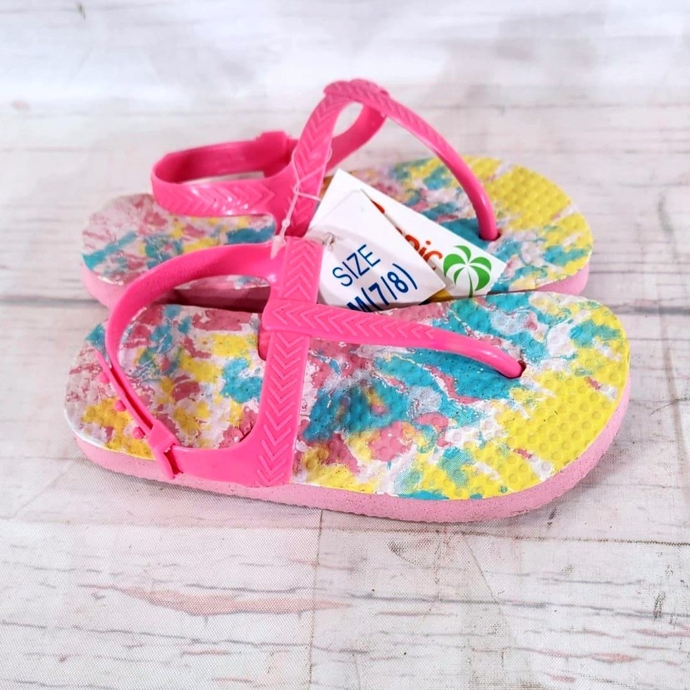 Splatter Flip‎ Flop Sandals Heel Strap Size 7/8 Toddler Girls Pink Multi